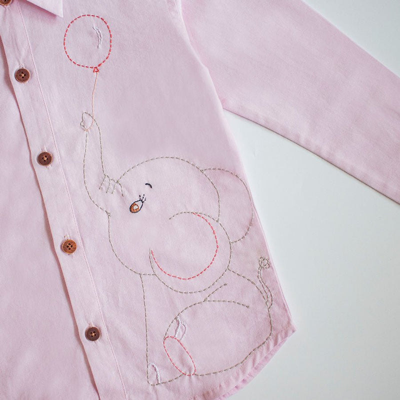 Buy Organic Cotton Embroidered Formal Shirt | Pinky Elephant | Shop Verified Sustainable Products on Brown Living