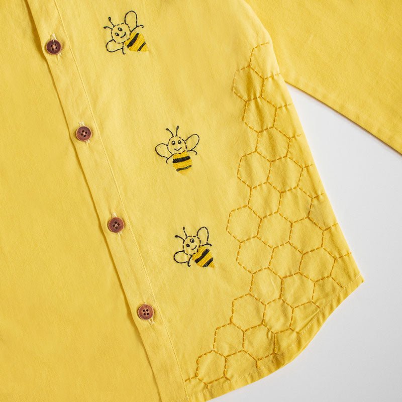Buy Organic Cotton Embroidered Shirt | Honeycombed Bumblebee | Shop Verified Sustainable Products on Brown Living