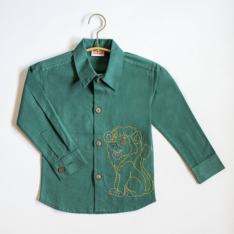 Buy Organic Cotton Embroidered Shirt | Lion on Pines | Shop Verified Sustainable Products on Brown Living