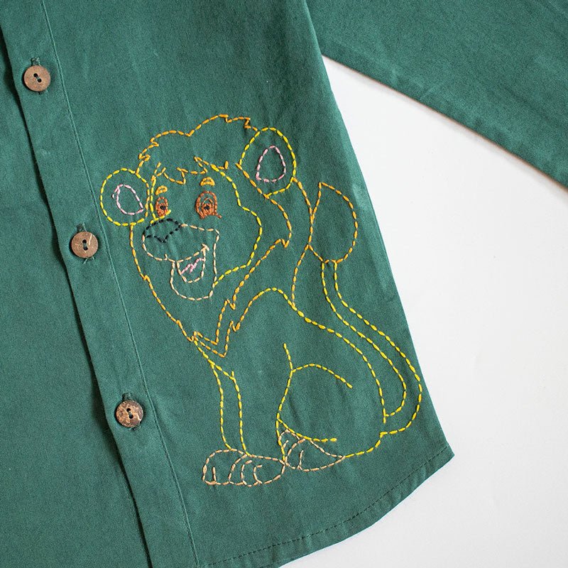 Buy Organic Cotton Embroidered Shirt | Lion on Pines | Shop Verified Sustainable Products on Brown Living