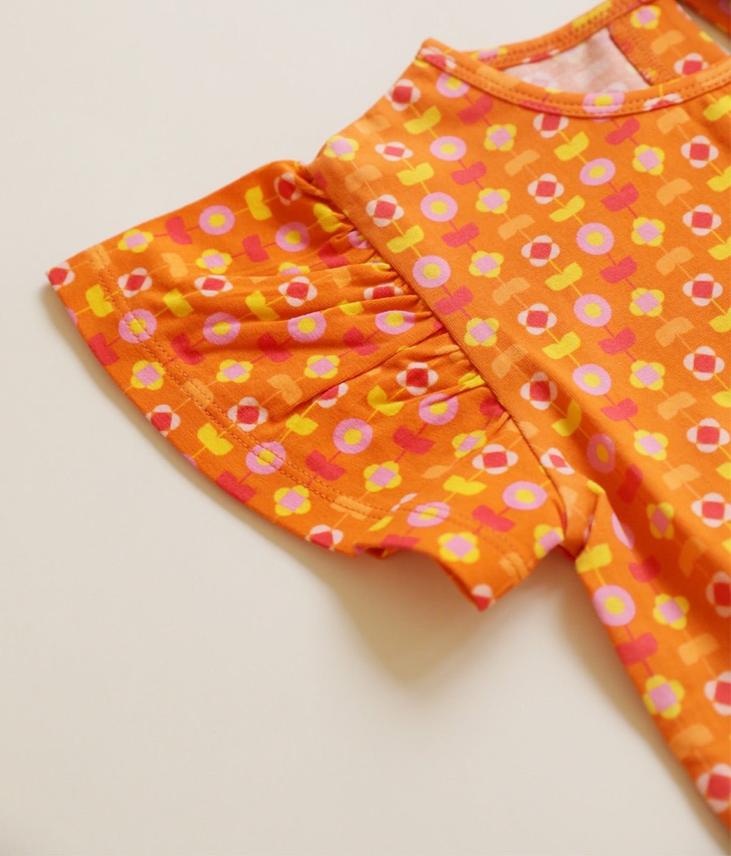 Organic Cotton Flutter Sleeve Top - Indian Flora Orange | Verified Sustainable by Brown Living™