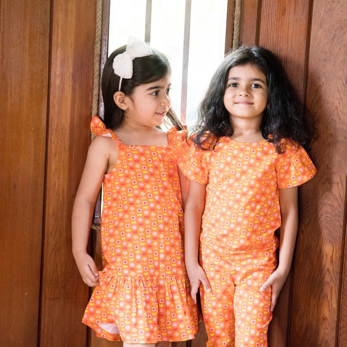 Organic Cotton Flutter Sleeve Top - Indian Flora Orange | Verified Sustainable by Brown Living™