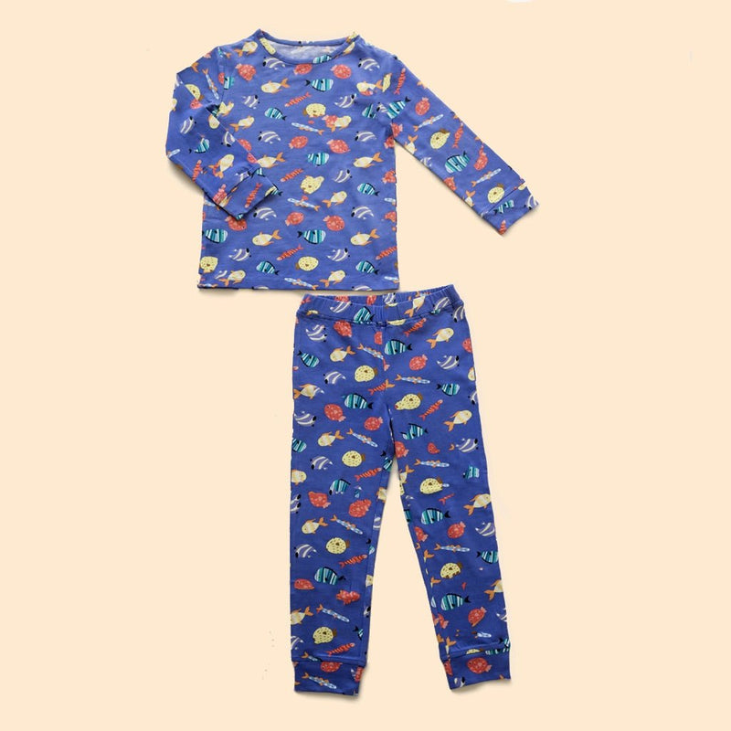 Buy Organic Cotton Full Sleeve Nightsuit- Fuzzy Fishes | Shop Verified Sustainable Kids Nightwear on Brown Living™