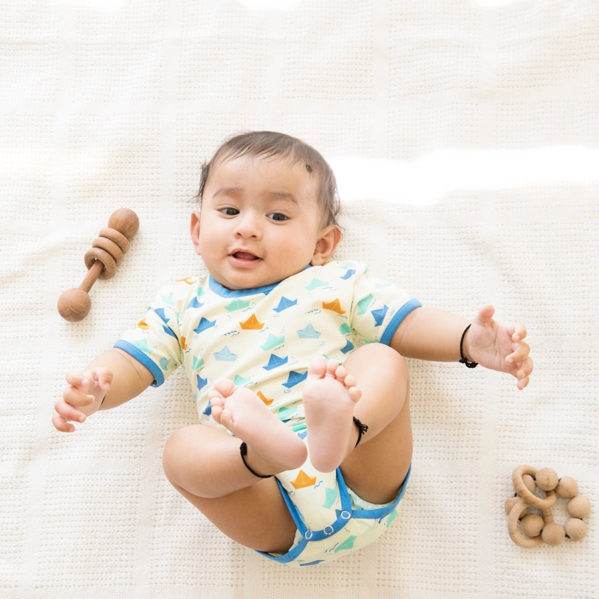 Organic Cotton Half Sleeves Bodysuit - Paper Boat | Verified Sustainable by Brown Living™