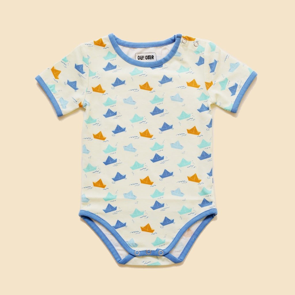 Organic Cotton Half Sleeves Bodysuit - Paper Boat | Verified Sustainable by Brown Living™