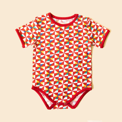 Organic Cotton Half Sleeves Bodysuit - Pinwheel Parade | Verified Sustainable by Brown Living™