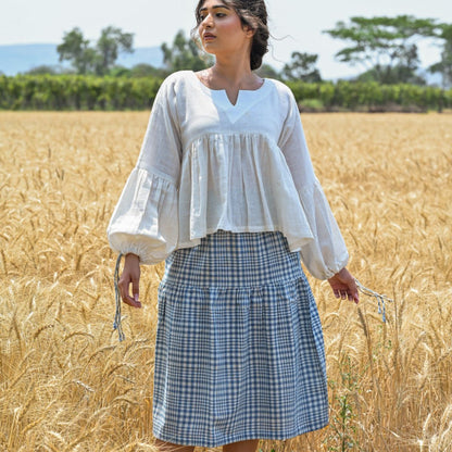 Organic Cotton Handloom Tiered Skirt - Bluebell | Verified Sustainable by Brown Living™