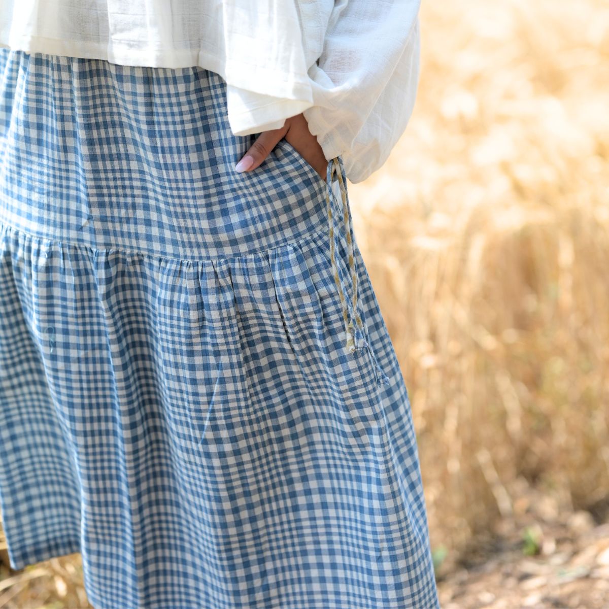 Organic Cotton Handloom Tiered Skirt - Bluebell | Verified Sustainable by Brown Living™