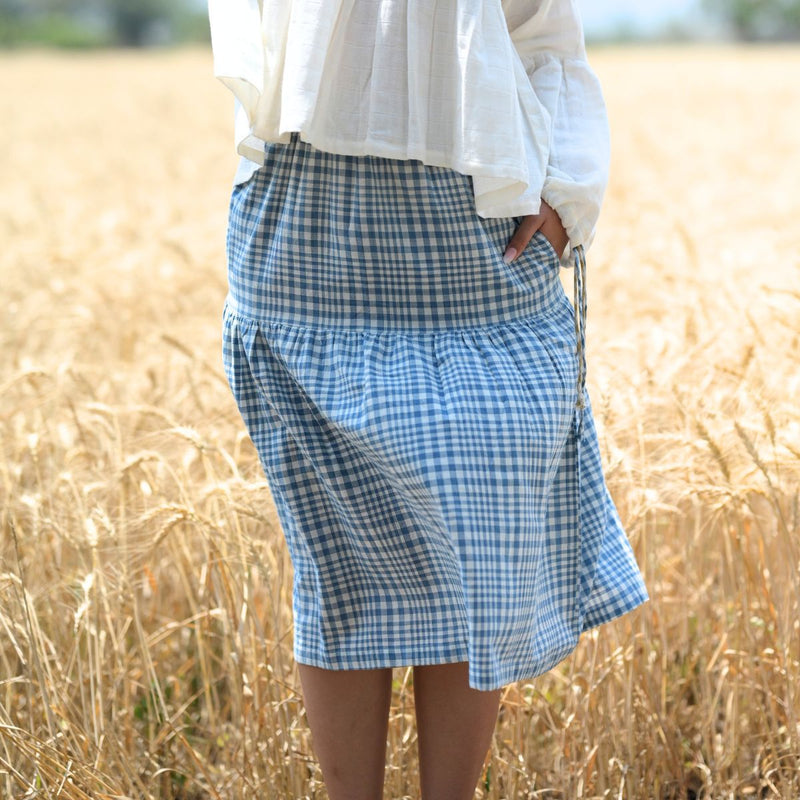 Buy Organic Cotton Handloom Tiered Skirt- Bluebell | Shop Verified Sustainable Products on Brown Living