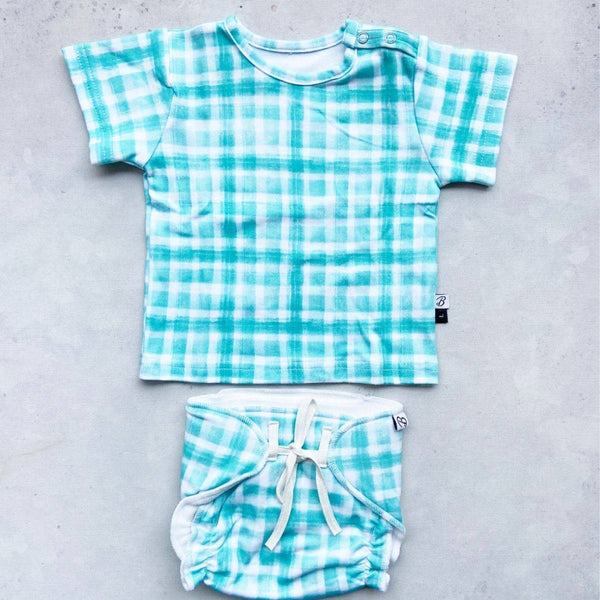 Buy Organic Cotton Happy Nappy & CuTee Combo - Mint Squares | Shop Verified Sustainable Kids Daywear Sets on Brown Living™