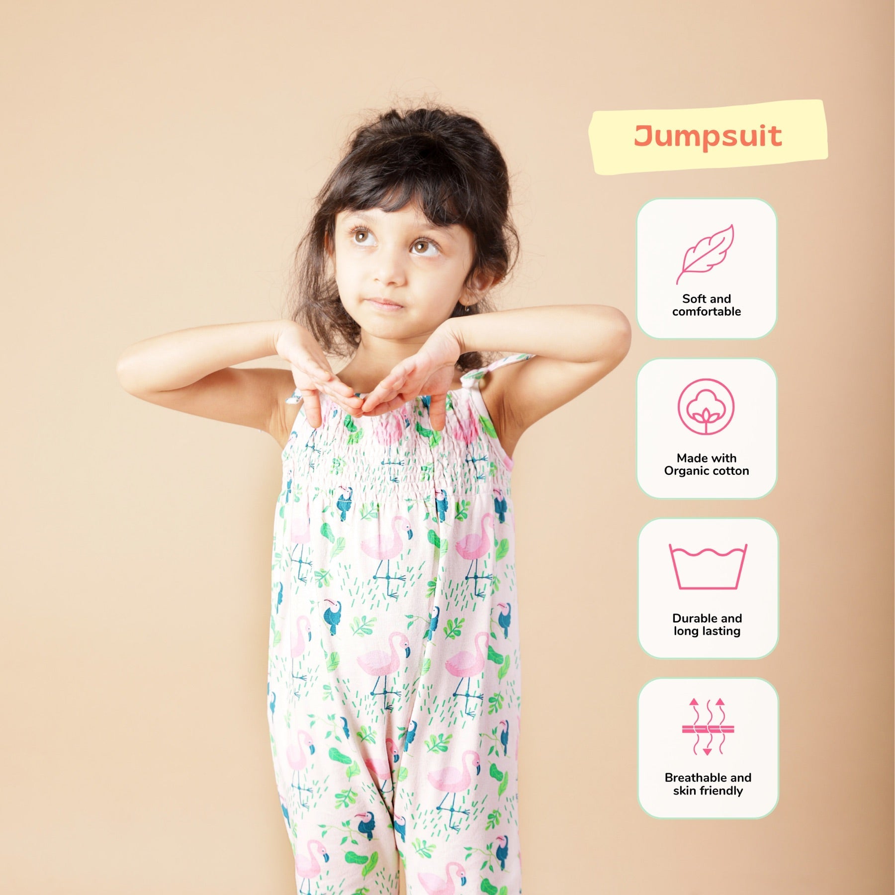 Organic Cotton Jumpsuit - Flamingo Forrest | Verified Sustainable by Brown Living™