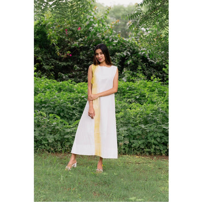 Organic Cotton Linen White Overlap Dress | Verified Sustainable by Brown Living™