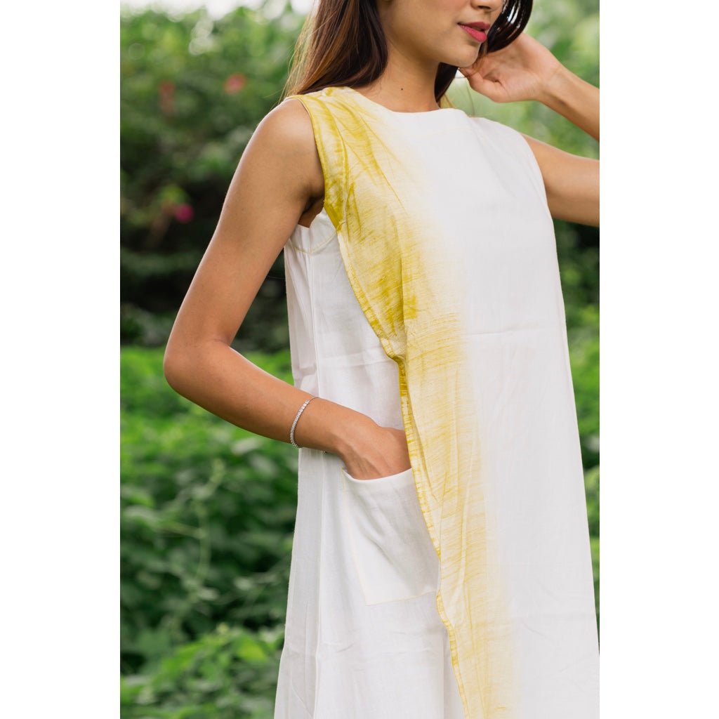 Organic Cotton Linen White Overlap Dress | Verified Sustainable by Brown Living™