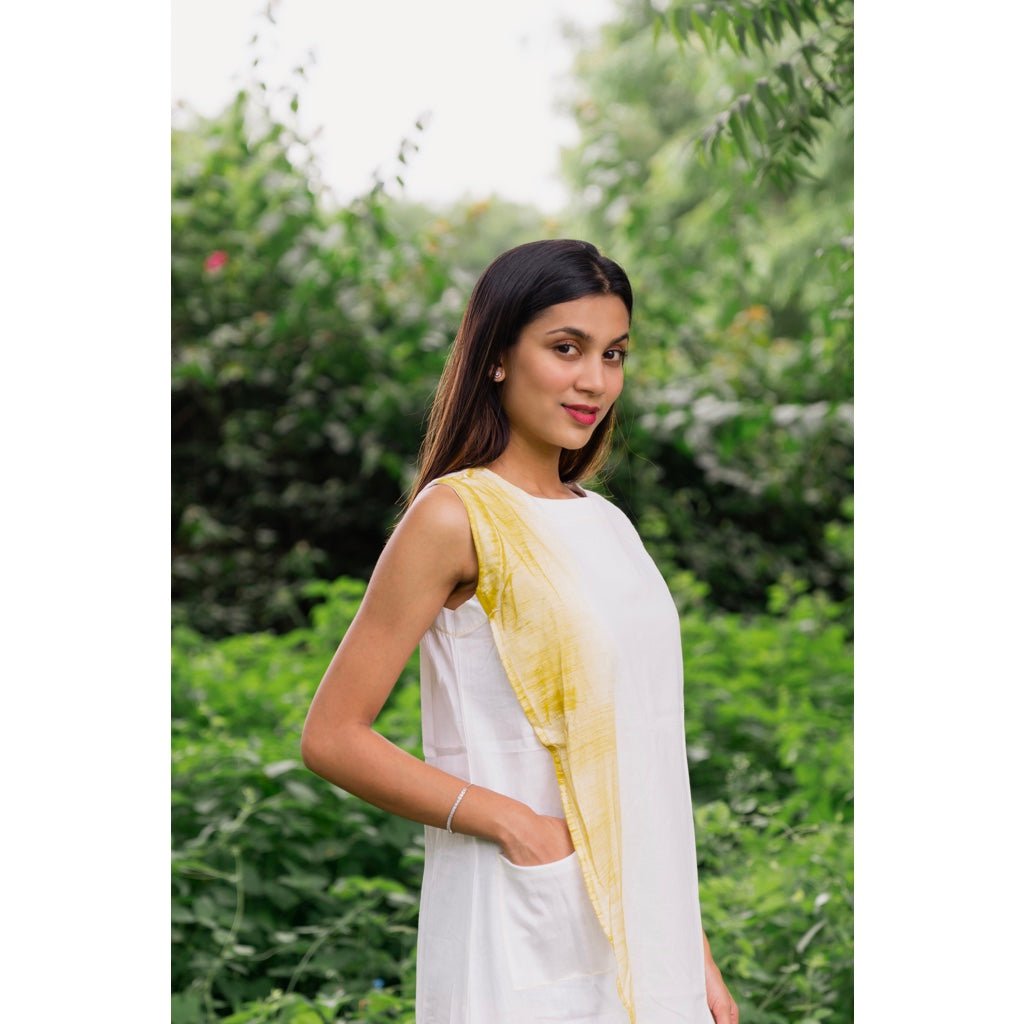 Organic Cotton Linen White Overlap Dress | Verified Sustainable by Brown Living™