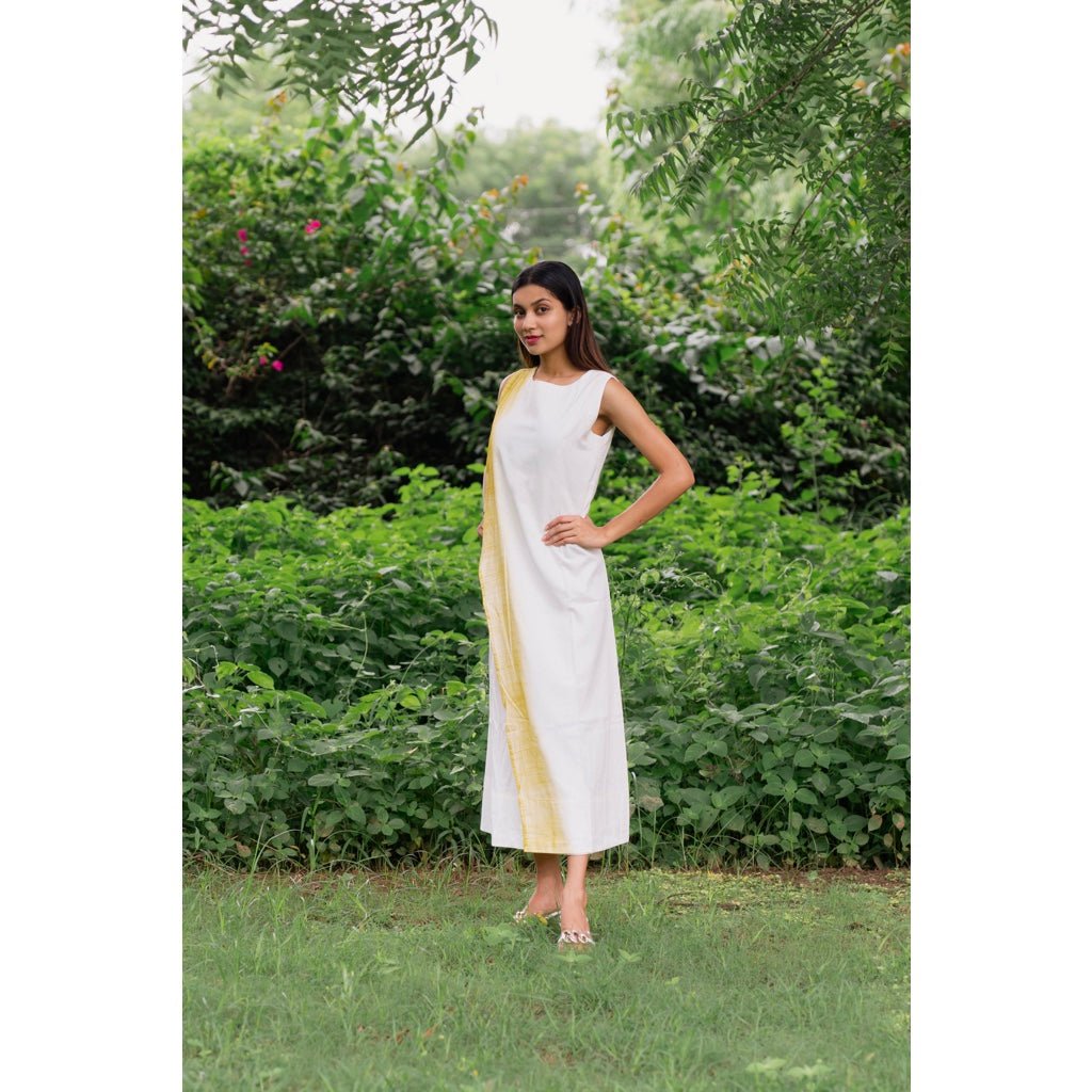 Organic Cotton Linen White Overlap Dress | Verified Sustainable by Brown Living™