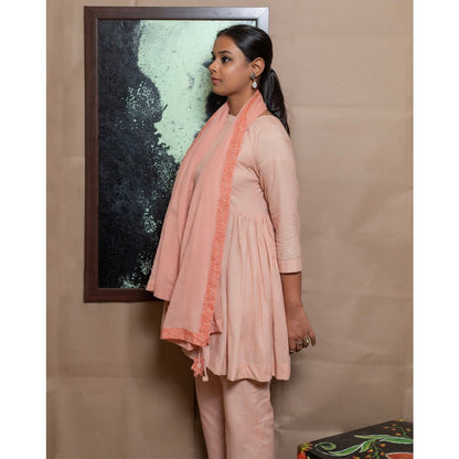 Organic Cotton Mulmul Peach Kurta - Pant set | Verified Sustainable by Brown Living™