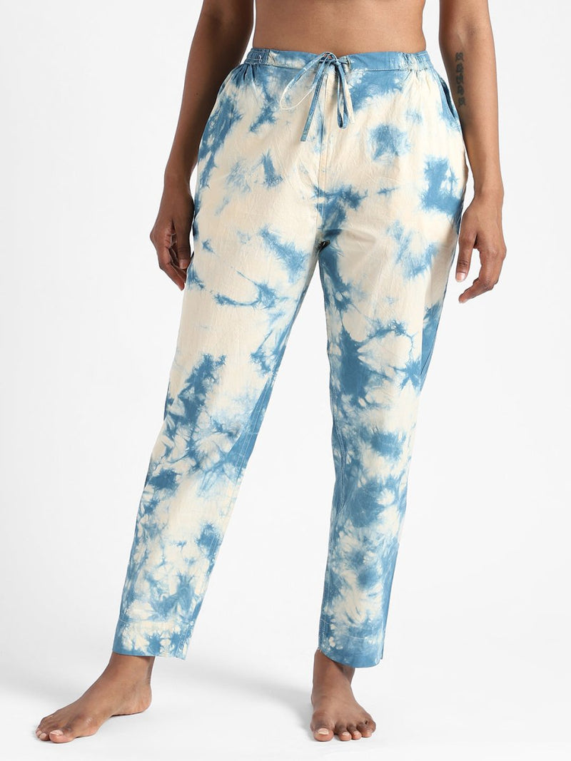 Buy Organic Cotton Tie & Dye Indigo Blue Slim Fit Pants | Shop Verified Sustainable Womens Pants on Brown Living™
