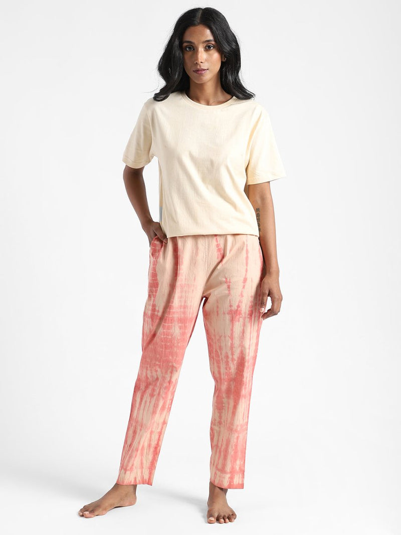 Buy Organic Cotton Tie & Dye Sun Orange Color Slim Fit Pants | Shop Verified Sustainable Womens Pants on Brown Living™