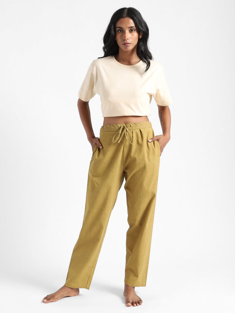 Buy Organic Cotton & Naturally Dyed Hand Spun & Hand Woven Womens Henna Green Pants | Shop Verified Sustainable Womens Pants on Brown Living™