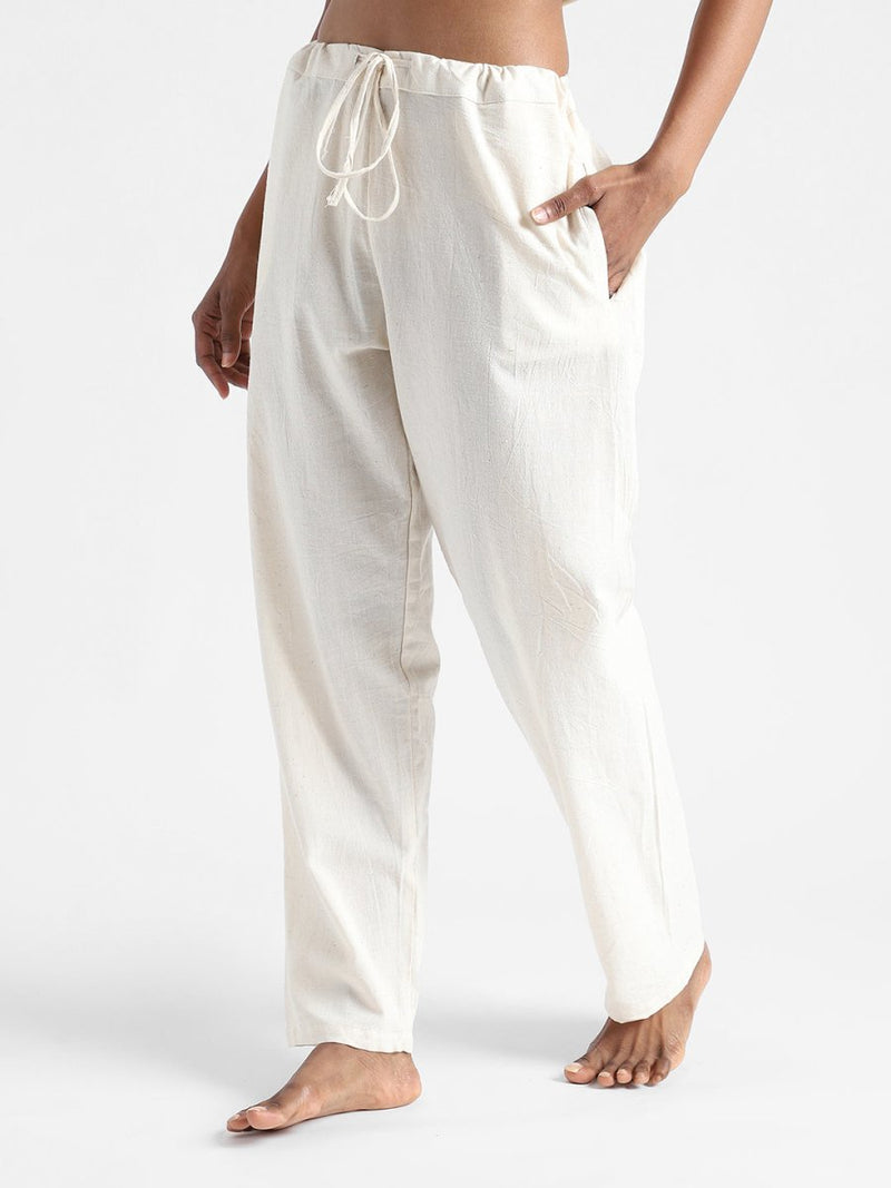 Buy Organic Cotton & Naturally Dyed Hand Spun & Hand Woven Womens Natural White Pants | Shop Verified Sustainable Womens Pants on Brown Living™