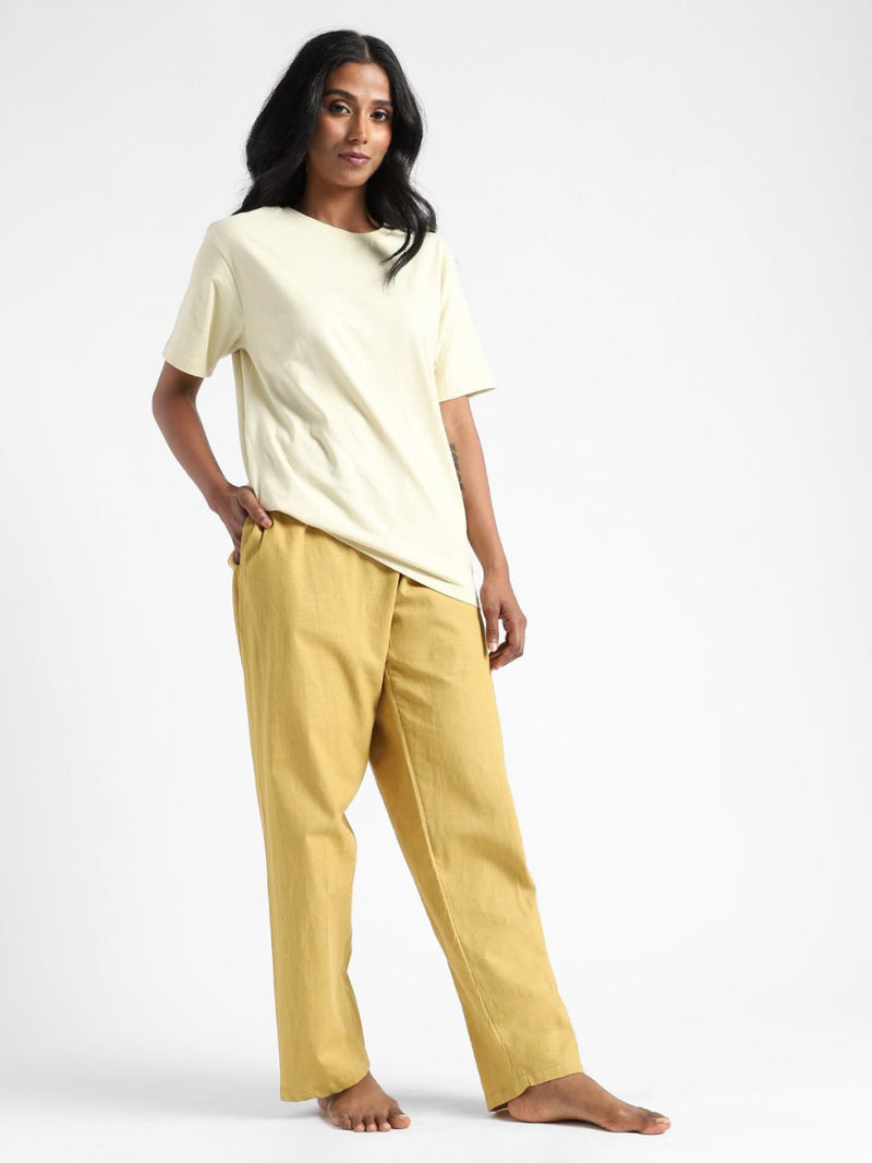 Buy Organic Cotton & Naturally Dyed Hand Spun & Hand Woven Womens Turmeric Yellow Pants | Shop Verified Sustainable Womens Pants on Brown Living™