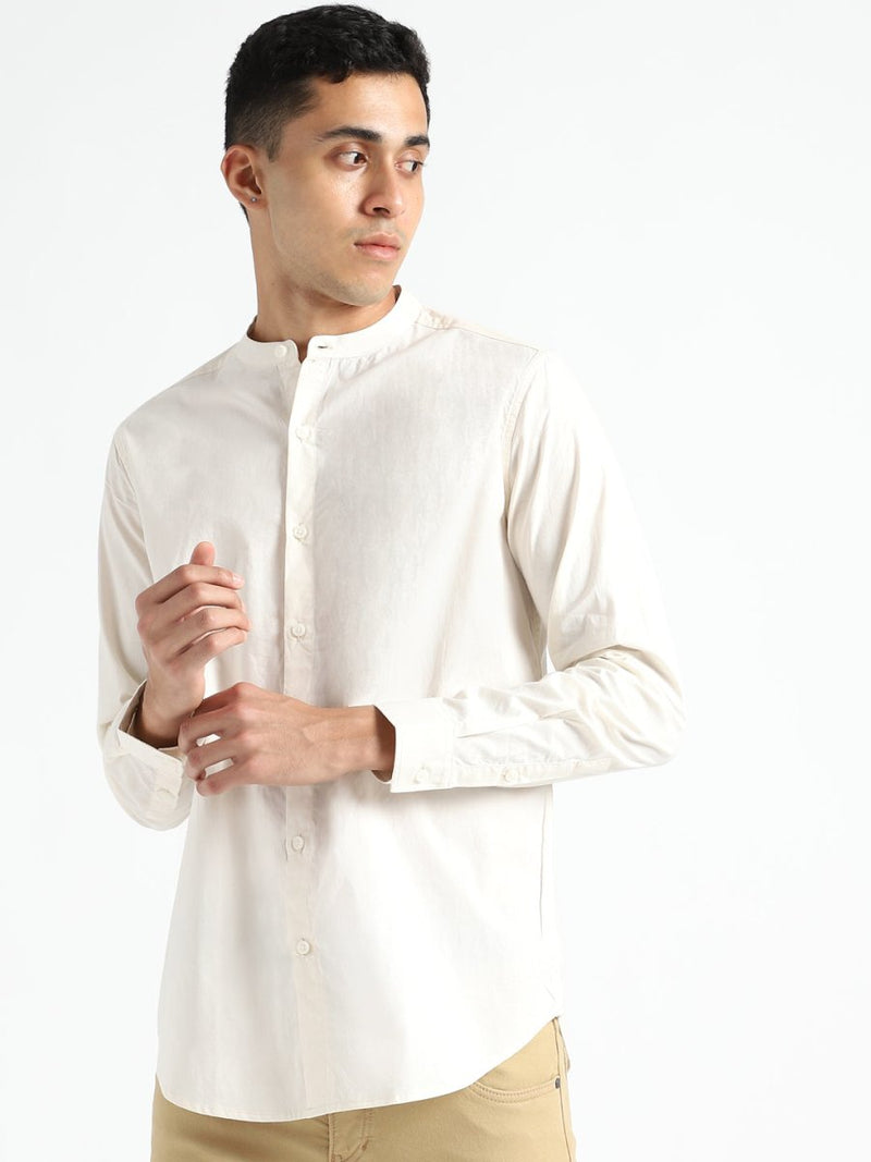Buy Organic Cotton & Naturally Dyed Mens Round Neck Light Cream Shirt | Shop Verified Sustainable Mens Shirt on Brown Living™