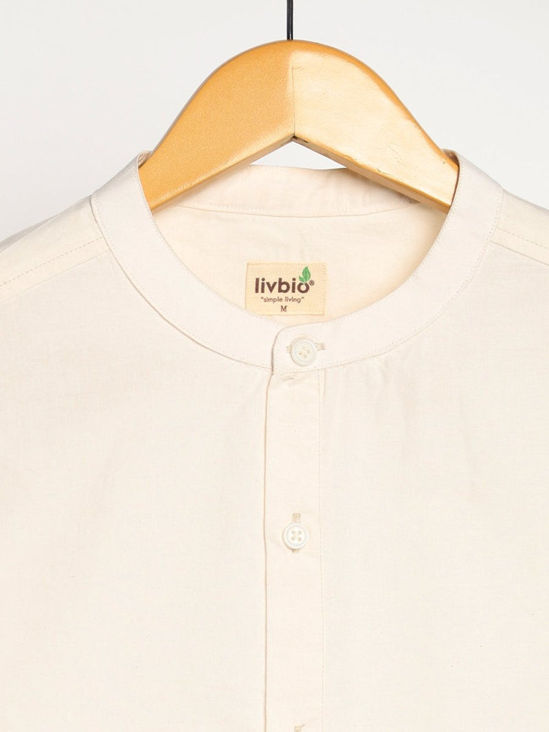 Buy Organic Cotton & Naturally Dyed Mens Round Neck Light Cream Shirt | Shop Verified Sustainable Mens Shirt on Brown Living™
