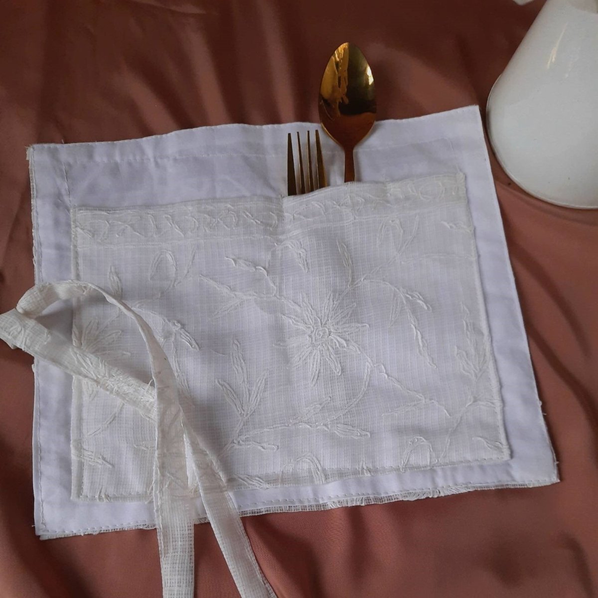 Organic Cotton Picnic Cutlery Holder White | Verified Sustainable by Brown Living™