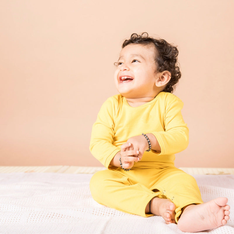 Organic Cotton Romper- Dandelion Yellow | Verified Sustainable Kids Sleepsuits on Brown Living™
