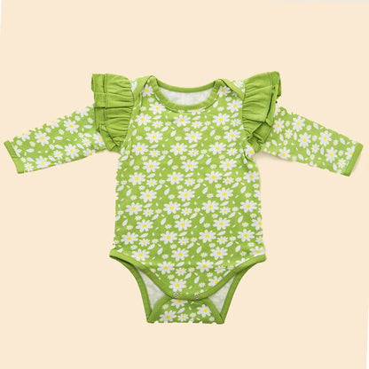 Organic Cotton Ruffle Full Sleeve Bodysuit - Breezy Daisy | Verified Sustainable by Brown Living™