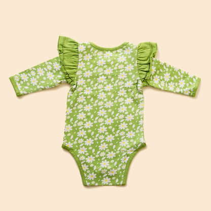 Organic Cotton Ruffle Full Sleeve Bodysuit - Breezy Daisy | Verified Sustainable by Brown Living™