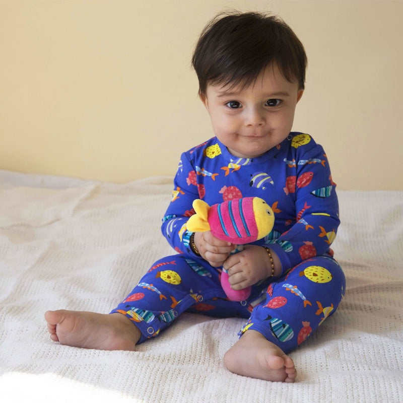 Buy Organic Cotton Sleepsuit- Fuzzy Fishes | Shop Verified Sustainable Kids Sleepsuits on Brown Living™