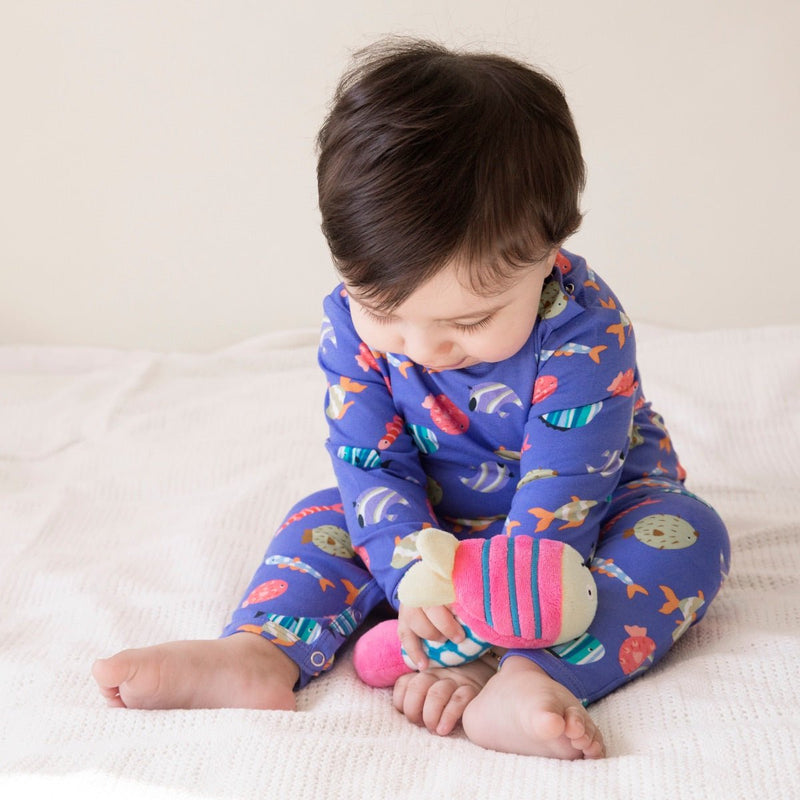 Buy Organic Cotton Sleepsuit- Fuzzy Fishes | Shop Verified Sustainable Kids Sleepsuits on Brown Living™