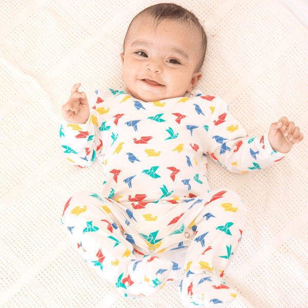 Buy Organic Cotton Sleepsuit with Footsie- Gummy Birds | Shop Verified Sustainable Kids Sleepsuits on Brown Living™