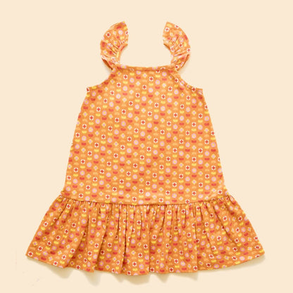Organic Cotton Strap Dress - Indian Flora Orange | Verified Sustainable by Brown Living™