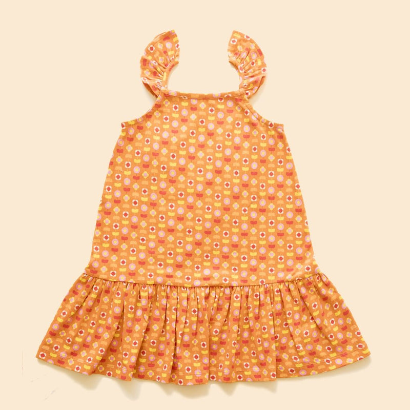 Buy Organic Cotton Strap Dress- Indian Flora Orange | Shop Verified Sustainable Kids Frocks & Dresses on Brown Living™
