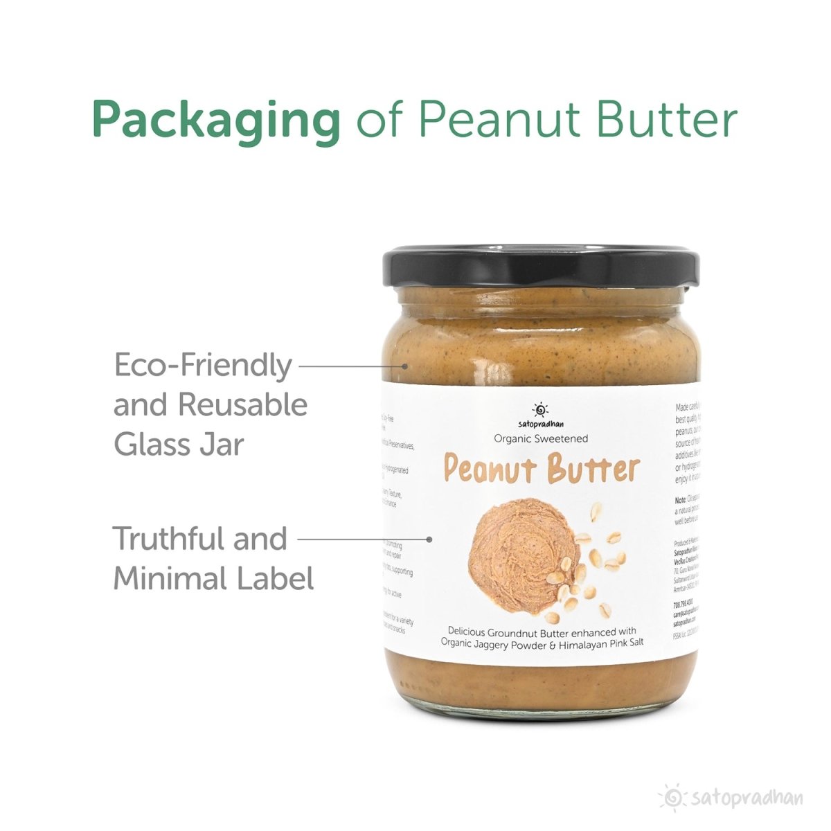 Organic Creamy Peanut Butter 500g - Sweetened with Jaggery | Verified Sustainable by Brown Living™