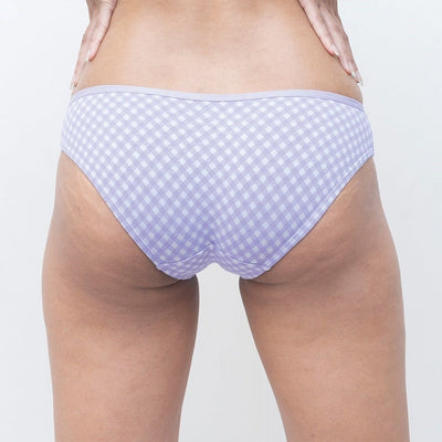 Organic Everyday Bikini Undies - Lavender Checks (3pc) – Womens Underwear on Brown Living™. SKU: BIKINICHECKXS. Img 3.