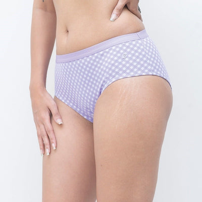 Organic Everyday Hipster Panty - Lavender Checks (3pc) – Womens Underwear on Brown Living™. SKU: HIPCHECKM. Img 5.