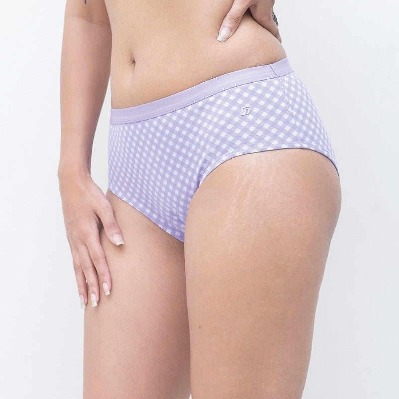 Organic Everyday Hipster Panty- Lavender Checks (3pc) | Verified Sustainable Womens Underwear on Brown Living™