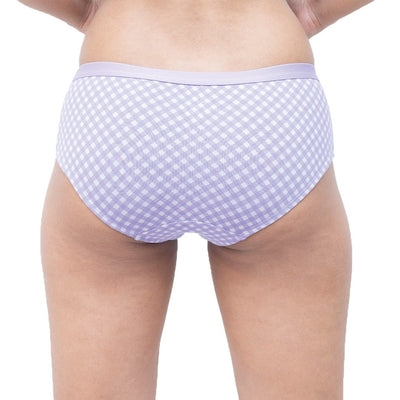 Organic Everyday Hipster Panty - Lavender Checks (3pc) – Womens Underwear on Brown Living™. SKU: HIPCHECKXS. Img 3.