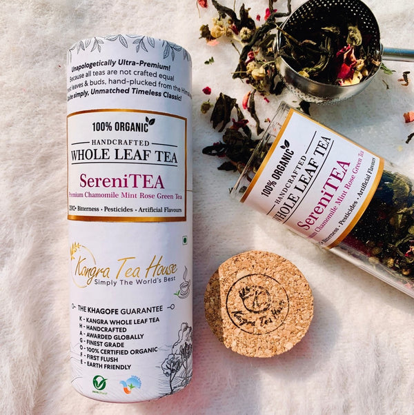 Buy Organic First Flush Chamomile Mint Rose Whole Leaf Green Tea | Shop Verified Sustainable Tea on Brown Living™