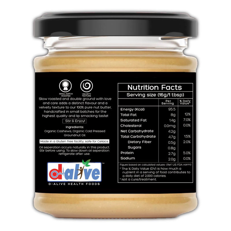 Buy Organic Gluten-Free Cashew Butter (Unsweetened)-180g | Shop Verified Sustainable Jams & Spreads on Brown Living™