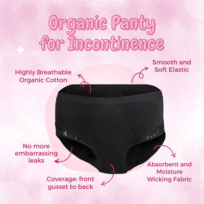 Organic Incontinence Leakproof Underwear (Brief) (1pc) – Womens Underwear on Brown Living™. SKU: INCBRIEFXS. Img 4.