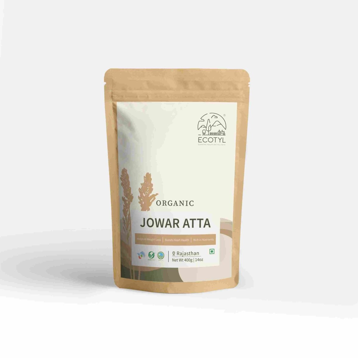 Organic Jowar Atta - 800g (400g x 2 packs) | Verified Sustainable by Brown Living™