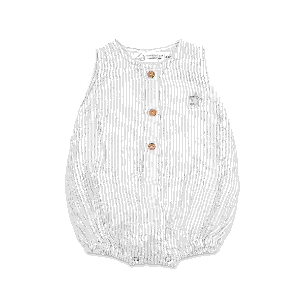 Organic Muslin Baby Romper - Grey Stripe | Verified Sustainable by Brown Living™