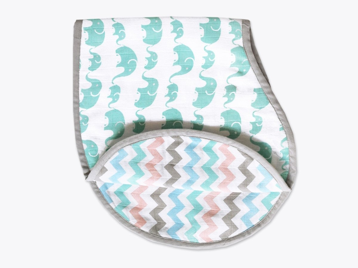 Organic Muslin Burp Cloth & Bib Elephant Parade | Verified Sustainable by Brown Living™