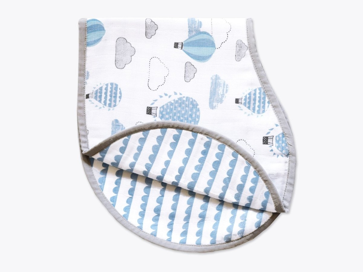 Organic Muslin Burp Cloth & Bib Up, Up & Away Blue | Verified Sustainable by Brown Living™