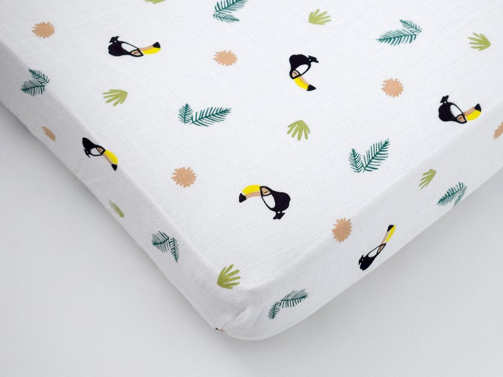 Organic Muslin Cot Bedding Set Tropical Toucan | Verified Sustainable by Brown Living™