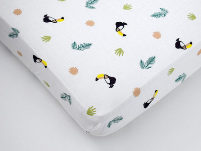 Organic Muslin Cot Bedding Set Tropical Toucan | Verified Sustainable by Brown Living™